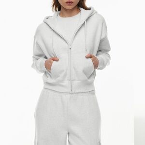 Tna cozy boyfriend cropped fleece zip sweater